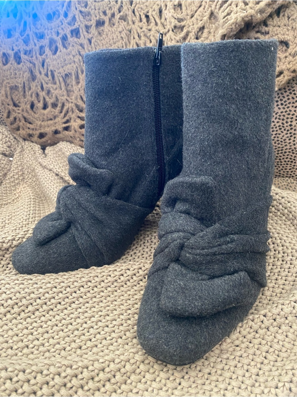 Zara gray bow booties boots 39 8 NWT NEW